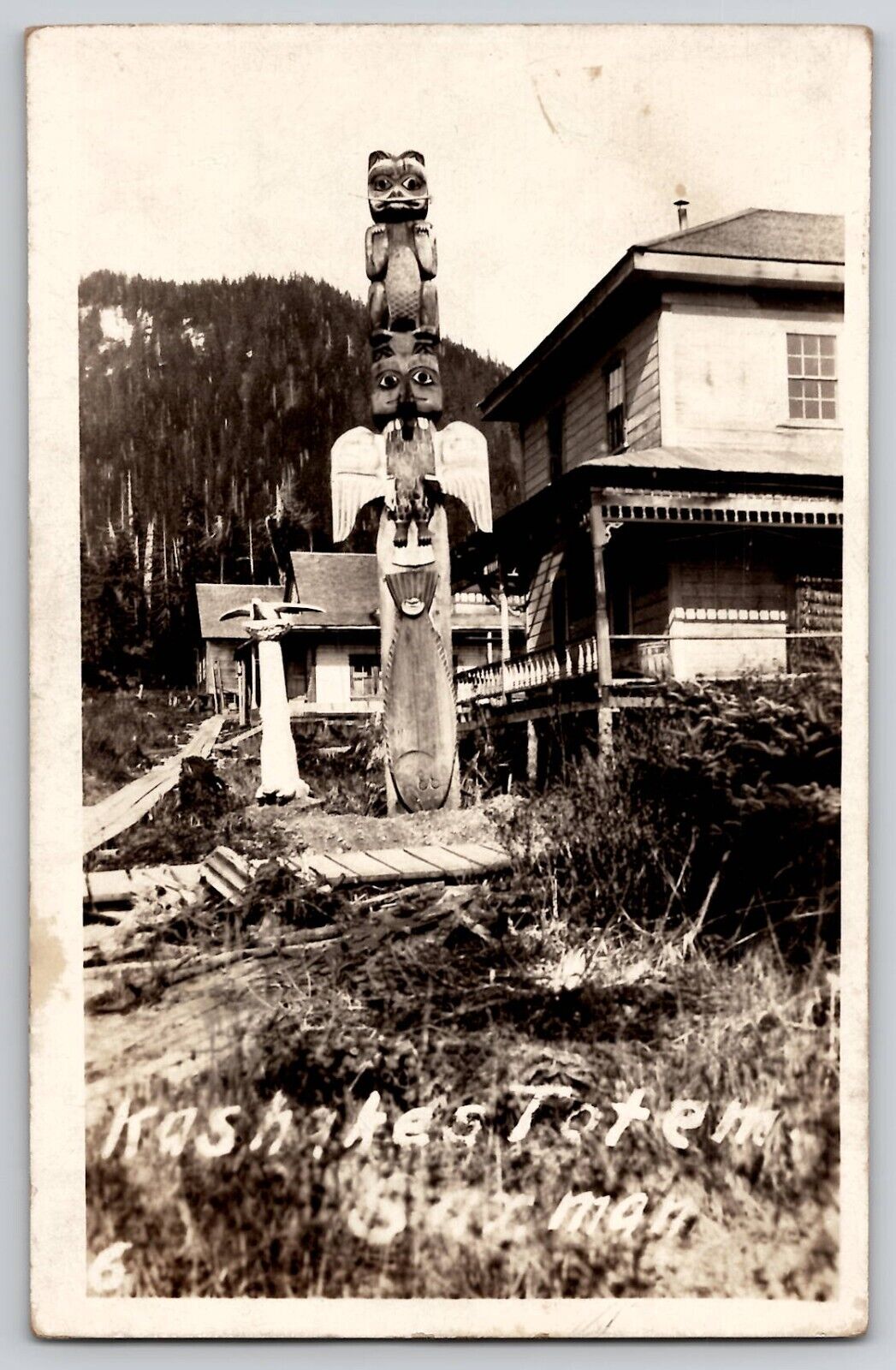 Chief Kashakes Totem Pole Saxman Near Ketchikan AK RPPC Real Photo Postcard