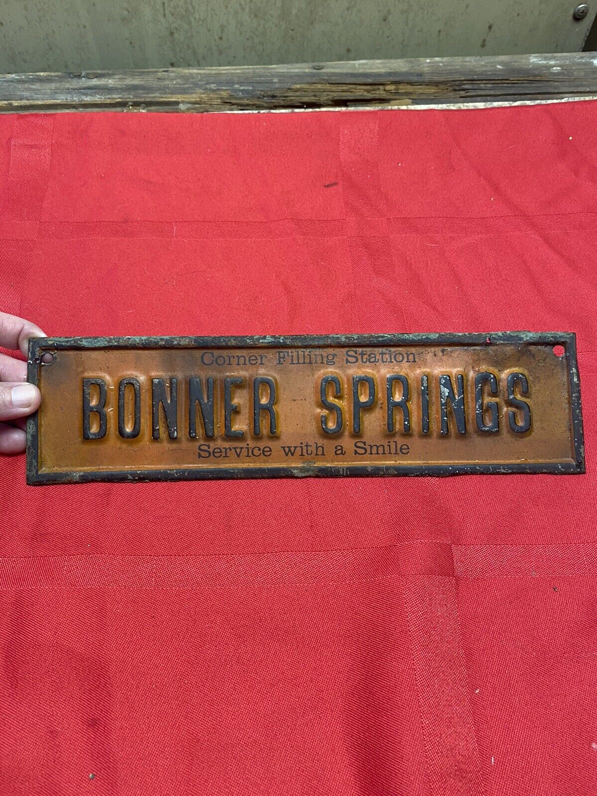 Vintage Original Oil & Gas Bonner Springs Service Station Embossed Metal Sign