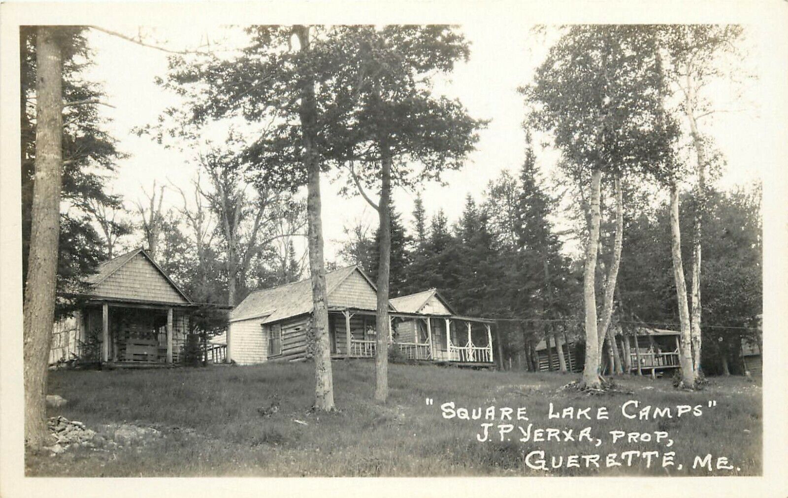 1930s RPPC Postcard Square Lake Camps Cabins, Guerette ME Aroostook County