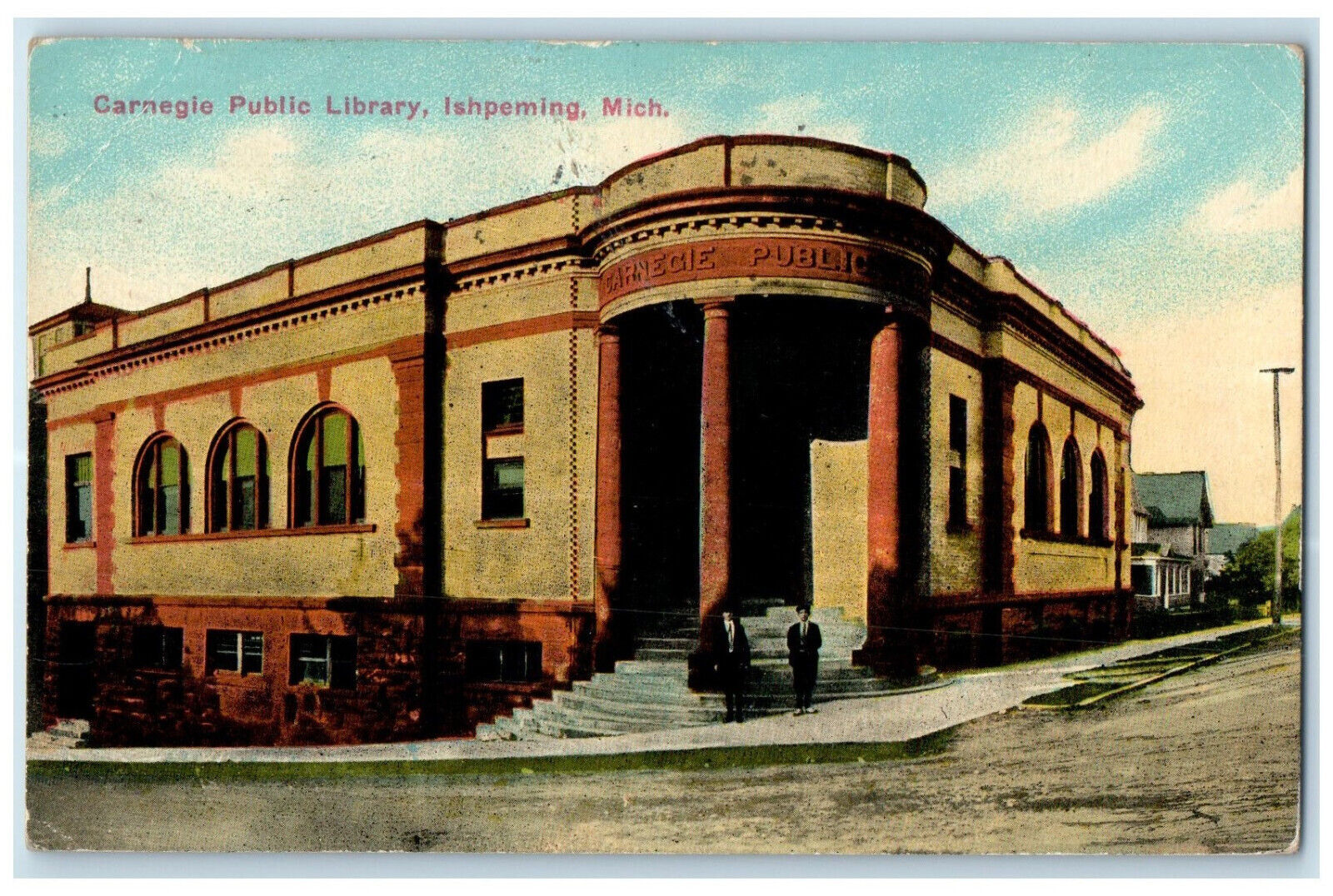 1913 Carnegie Public Library Ishpeming Michigan MI Antique Postcard