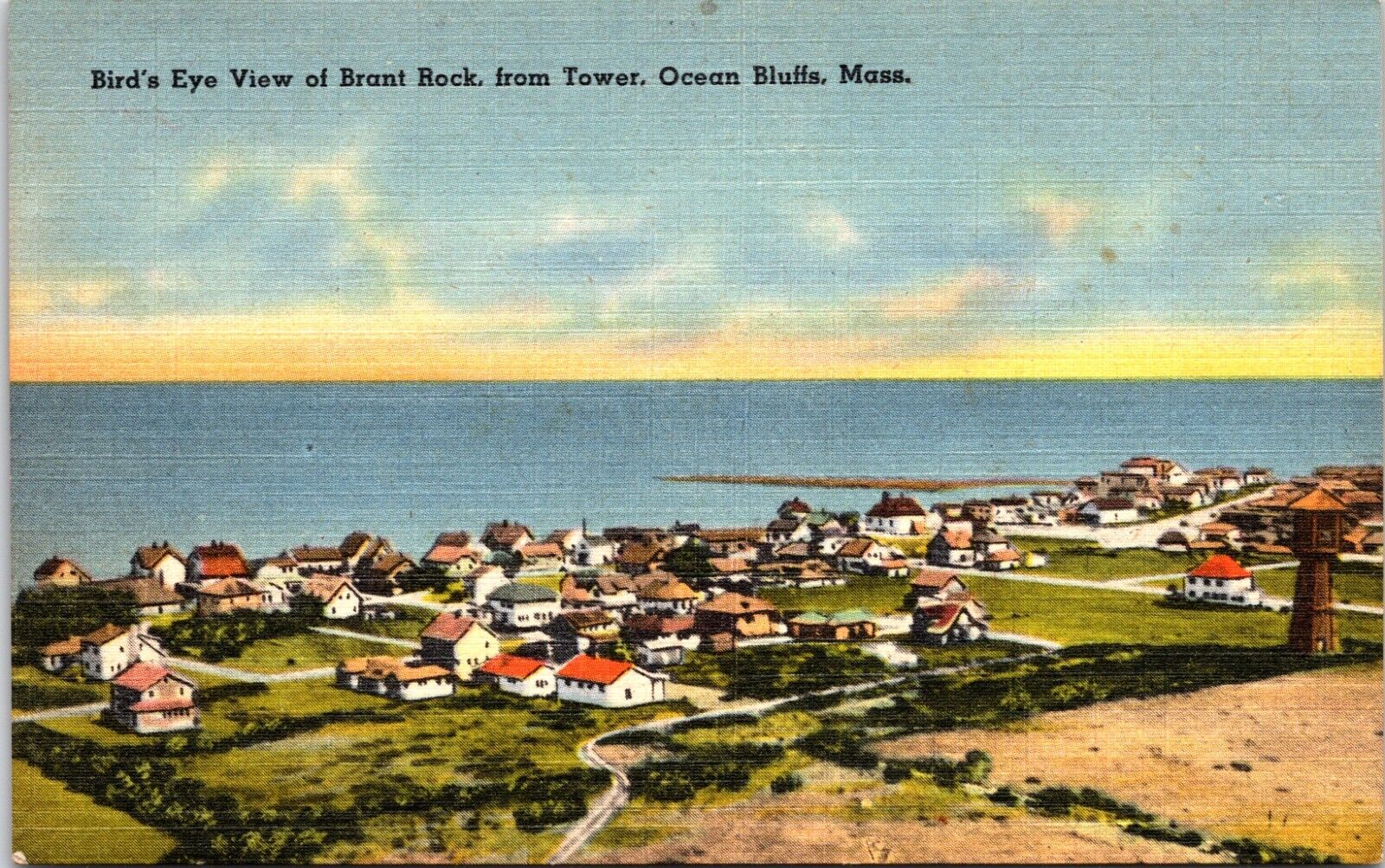 Bird\'s Eye View of Brant Rock From Tower Ocean Bluffs MA Postcard