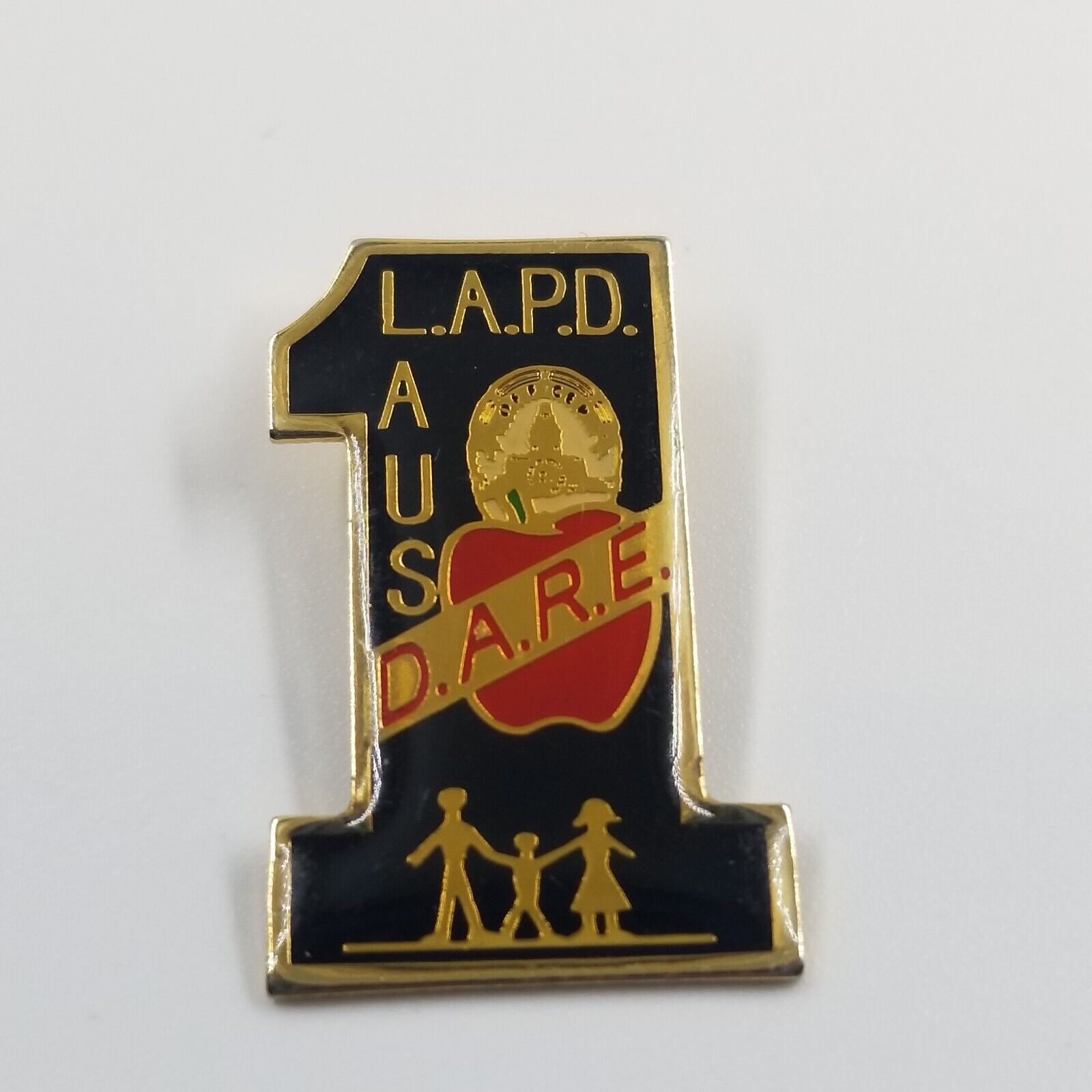 DARE LAPD Number One Shaped Apple Drug Abuse Resistance Education Pin Promo VTG