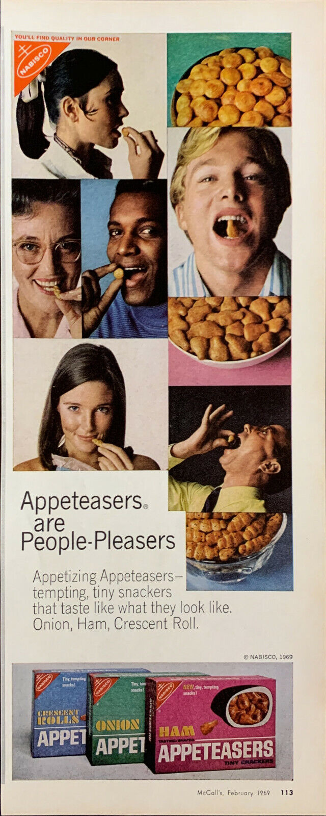 Vintage 1969 Nabisco Appeteasers Flavored Crackers Print Ad Advertisement 