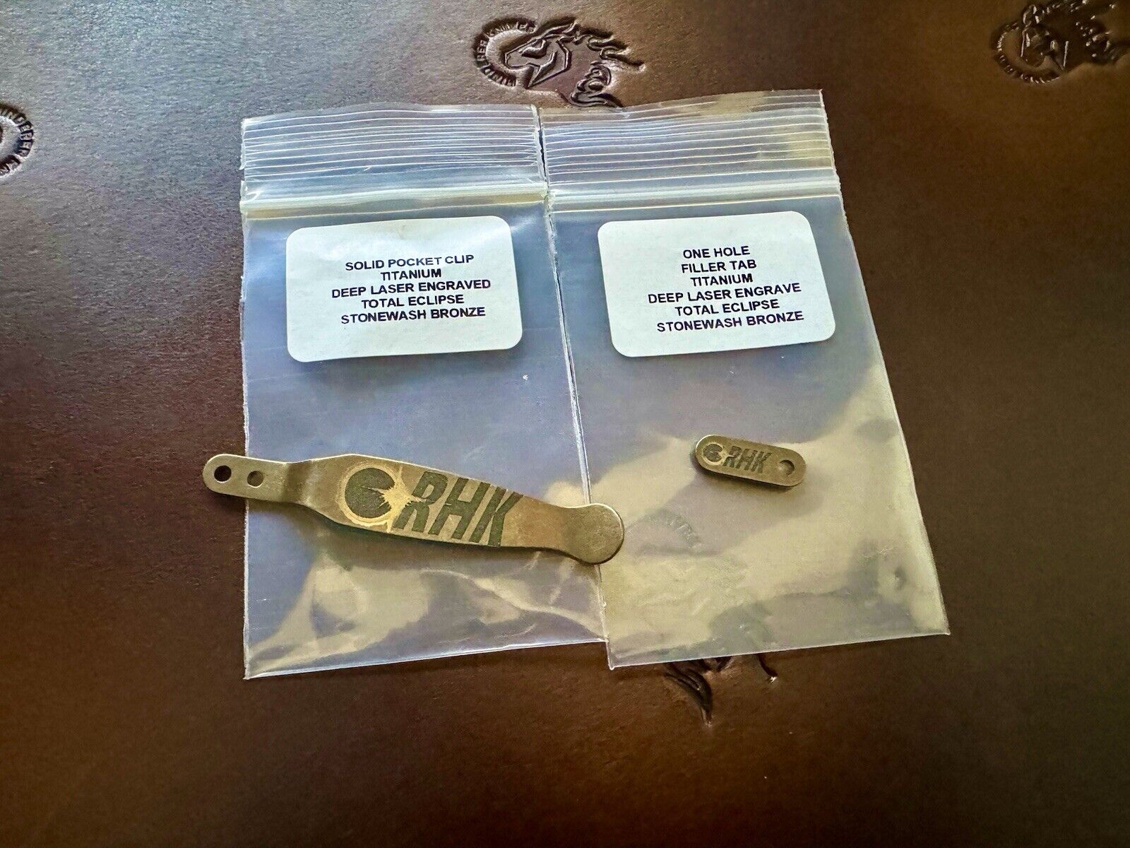 Hinderer Knives Eclipse Pocket Clip & Filler Tab Set Stonewashed Bronze Titanium