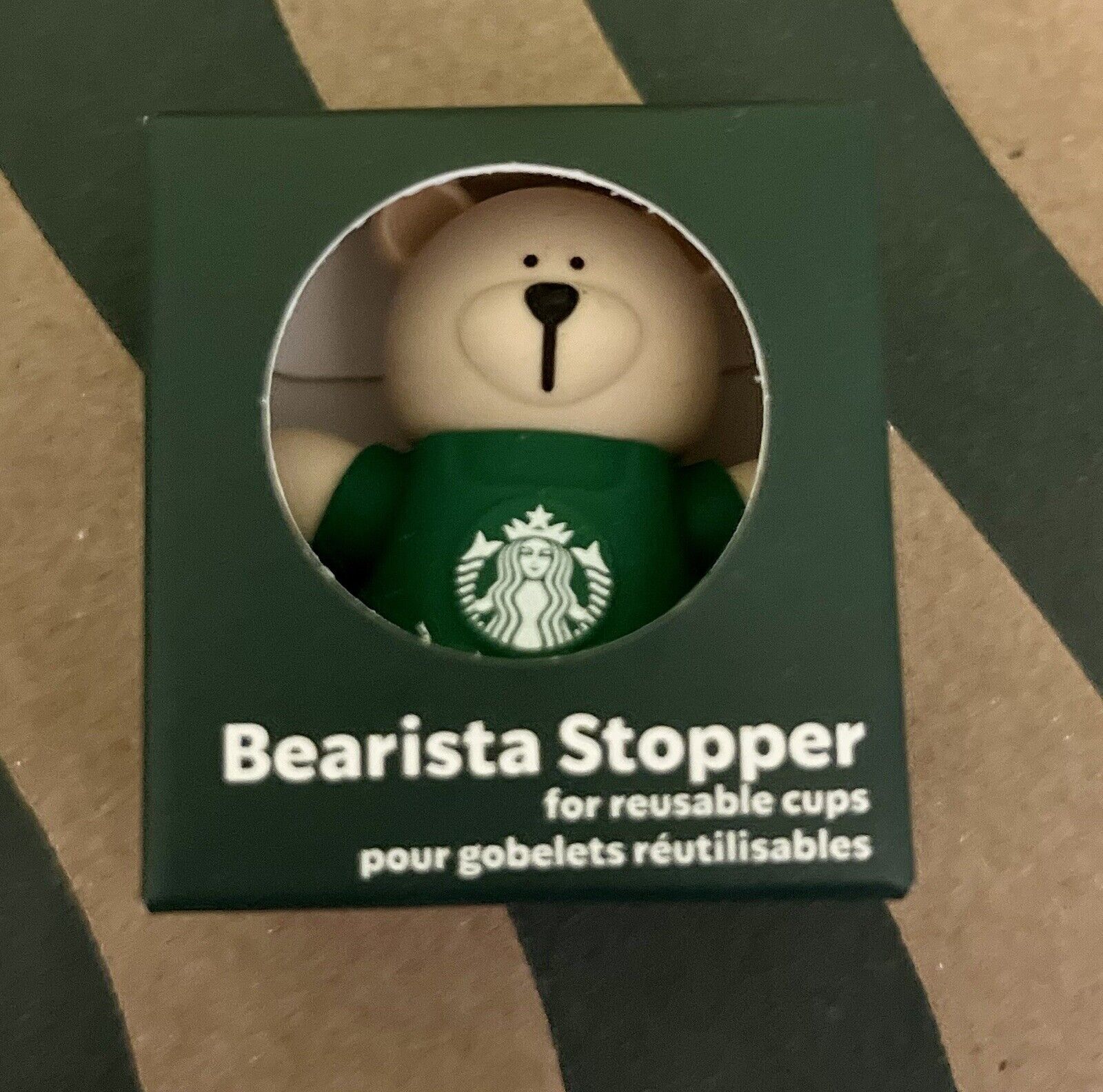 Starbucks Coffee Europe Bearista Bear Stopper for Reusable Cups Green Apron NIB