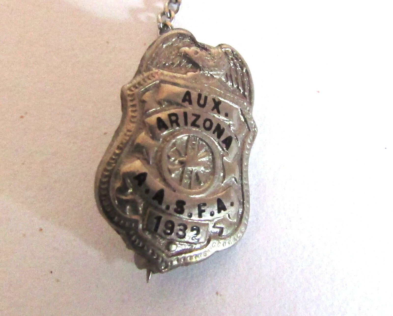 Obsolete Auxiliary Arizona State Fireman's Association Badge Pin w/ 10K GF Charm