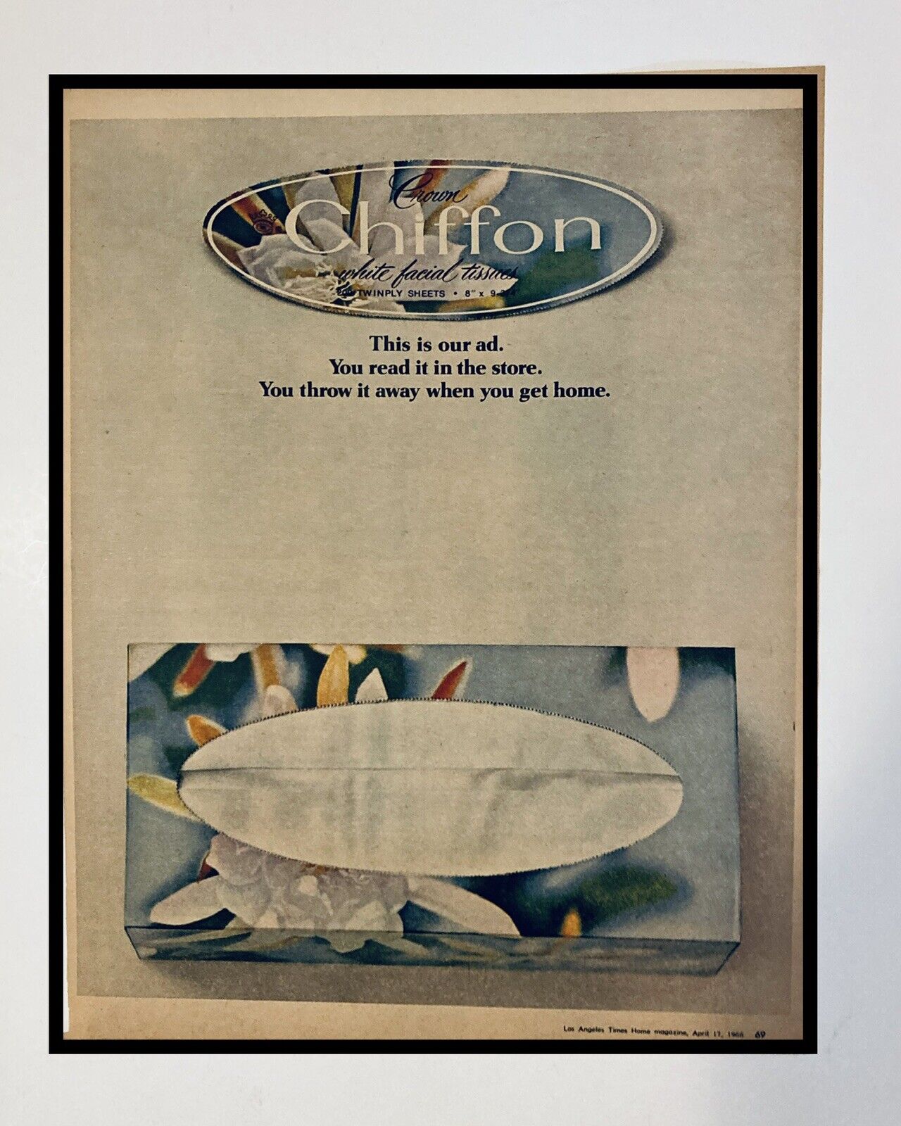 Vtg Chiffon Tissue 1966 Print Ad 10x13 inch 1960s Mod Bathroom Decor Ephemera