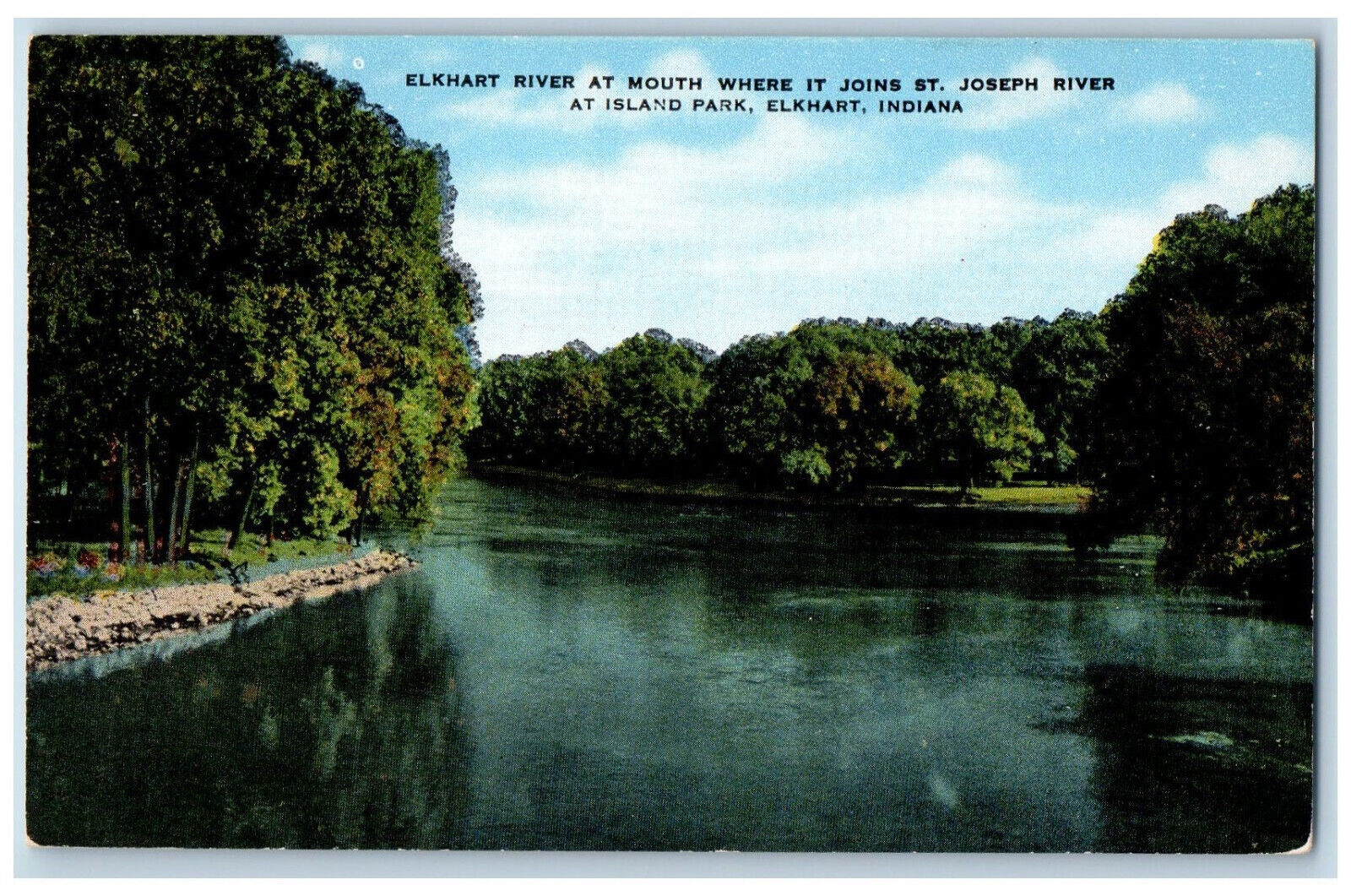 c1950\'s Elkhart River at Mouth Island Park Elkhart Indiana IN Postcard