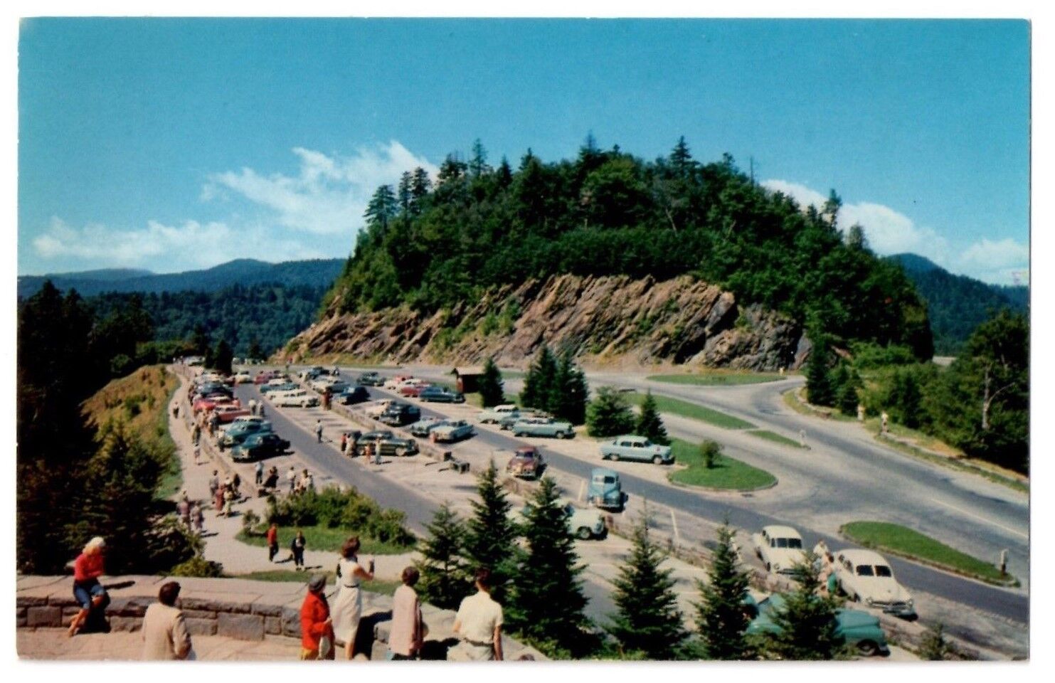 Newfound Gap Great Smokey Mtn National Park 1955 NC/TN St Line Postcard UnPosted