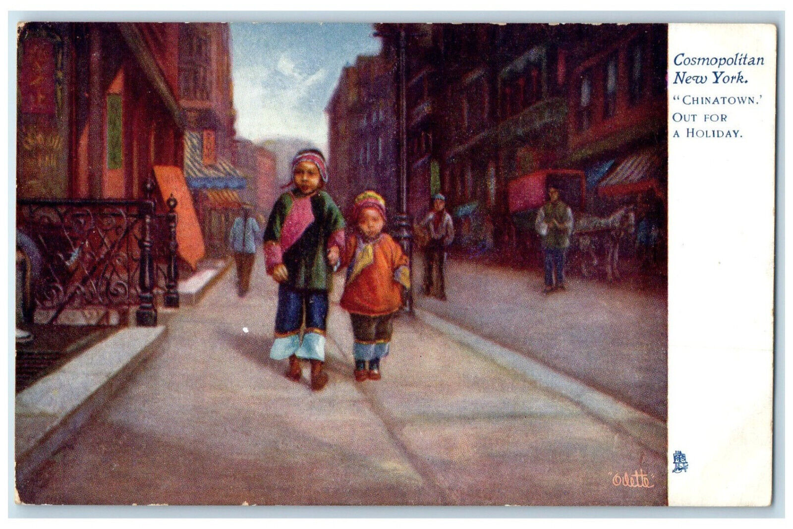 c1905 Two Kid Girls Chinatown Cosmopolitan New York Oilette Tuck Art Postcard