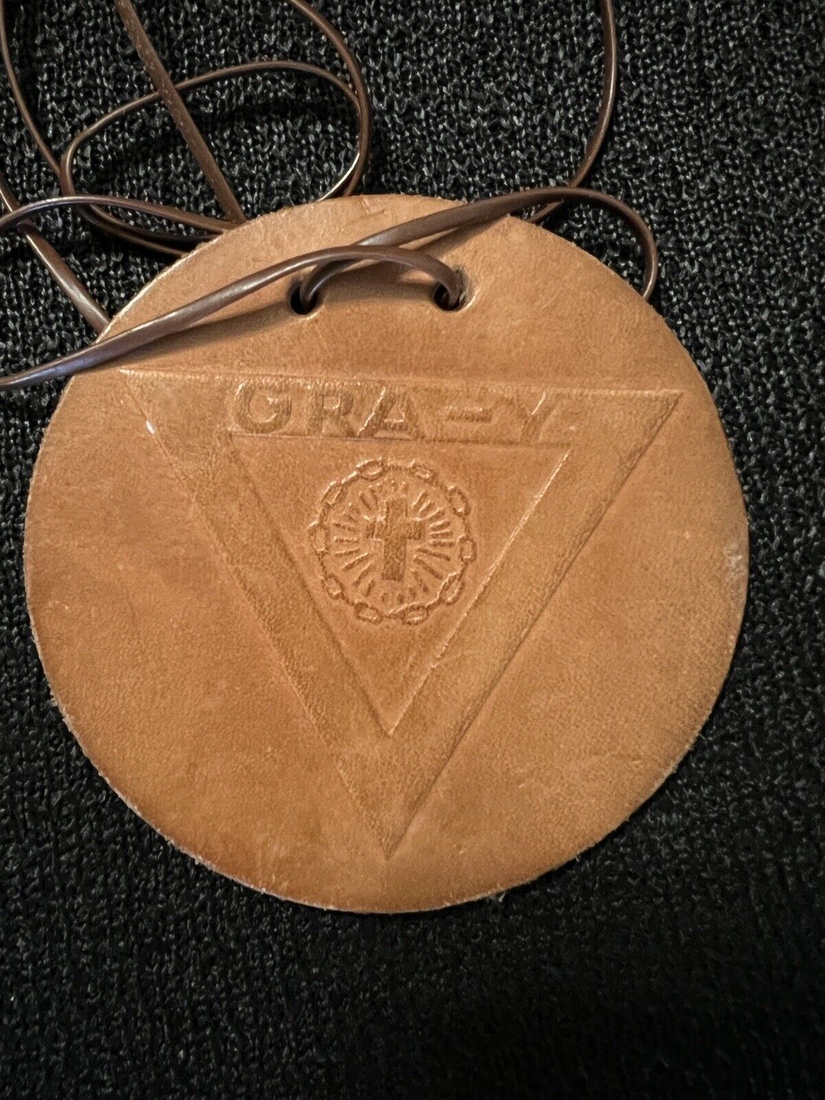 Vintage Leather YMCA GRA-Y camp 1970\'s necklace badge summer 