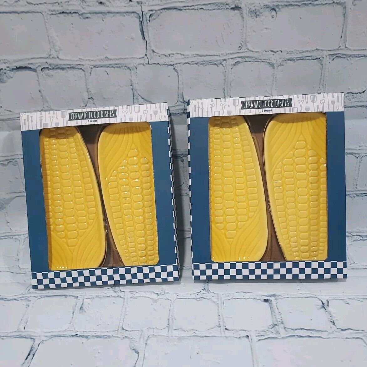 Corn On The Cob Ceramic Food Dishes Set Of 2 Brand New. Food and Microwave Safe