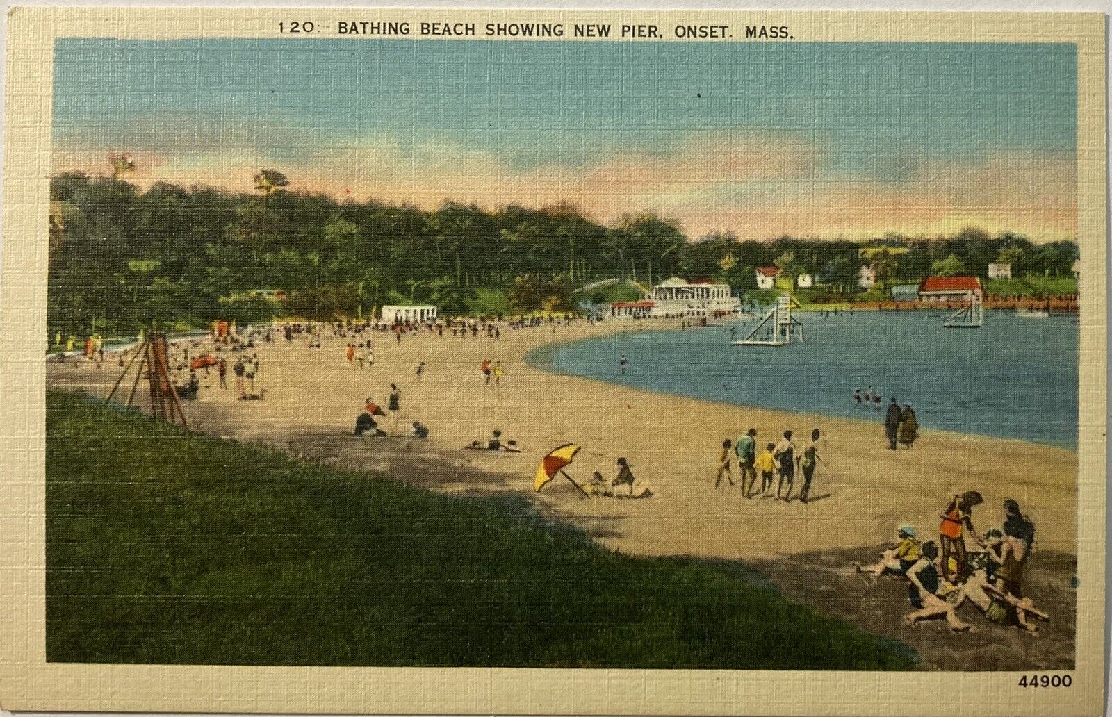 ONSET, MASS. C.1940 PC. (A46)~VIEW OF BATHING BEACH SHOWING NEW PIER