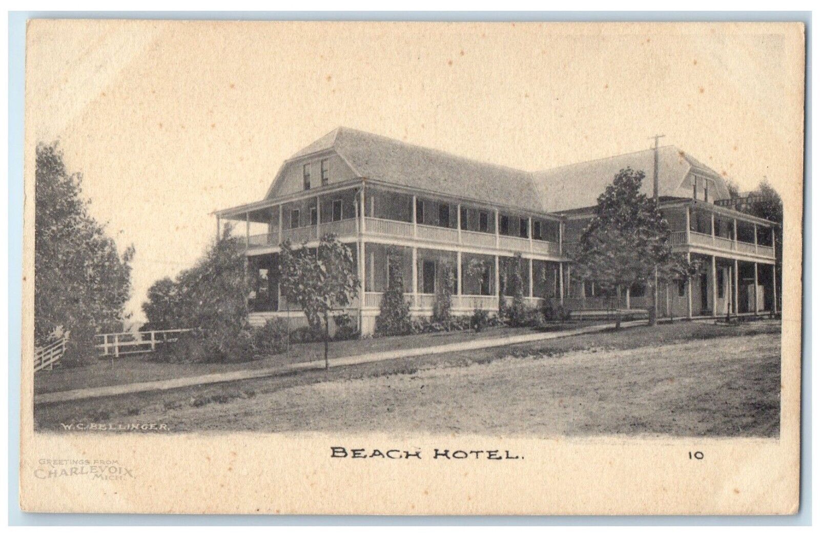c1905 Beach Hotel Exterior Building Charlevoix Michigan Vintage Antique Postcard
