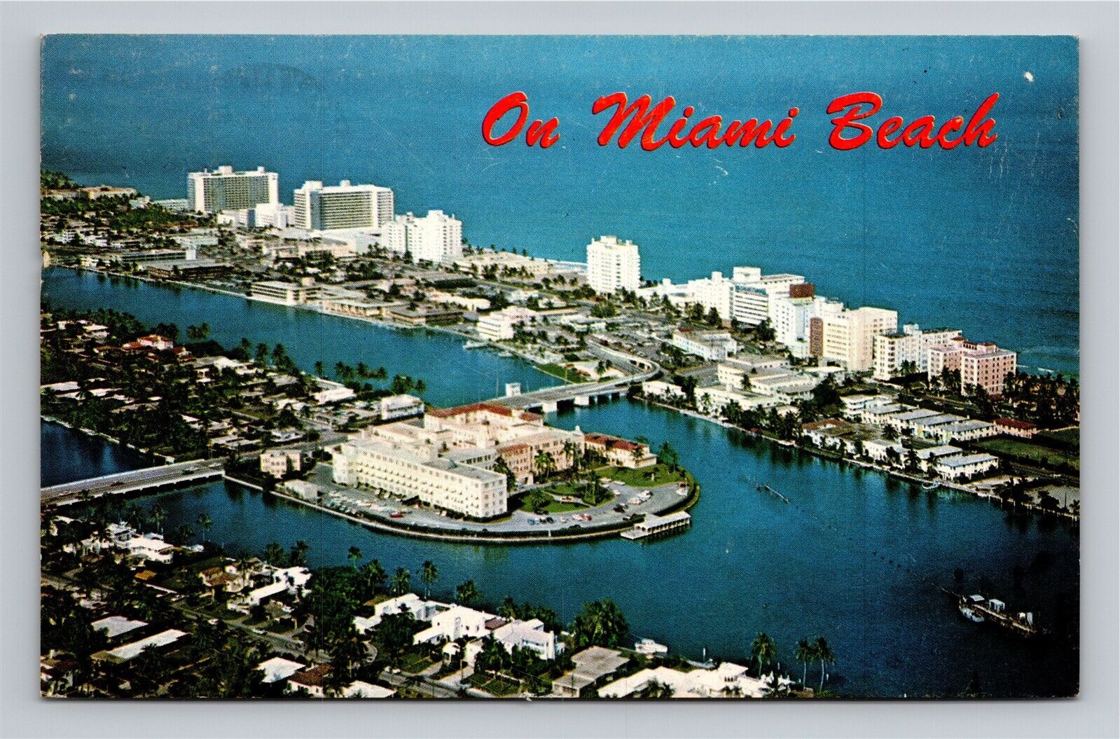 Miami Beach FL St Francis Hospital Deauville Carillon Hotel Postcard Aerial View