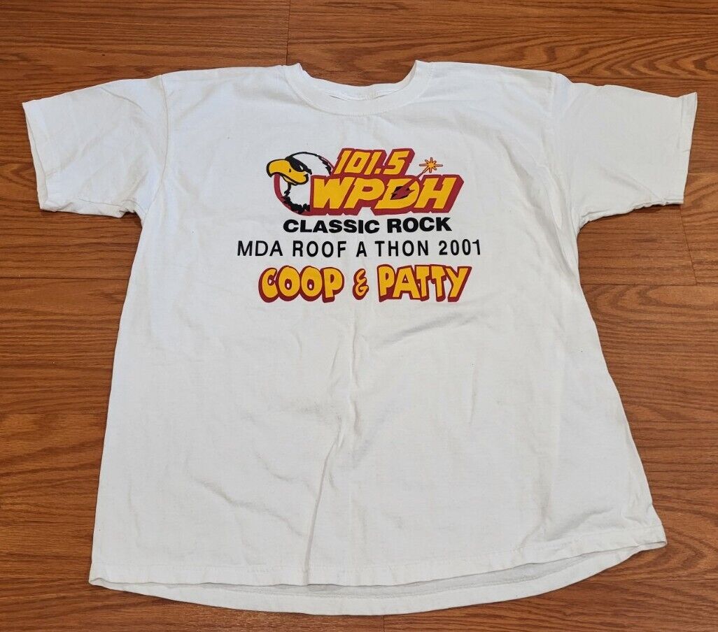 WPDH  101.5  CLASSIC ROCK  T-Shirt Anvil XL  2001 MDA ROOF A THON  Coop & Patty