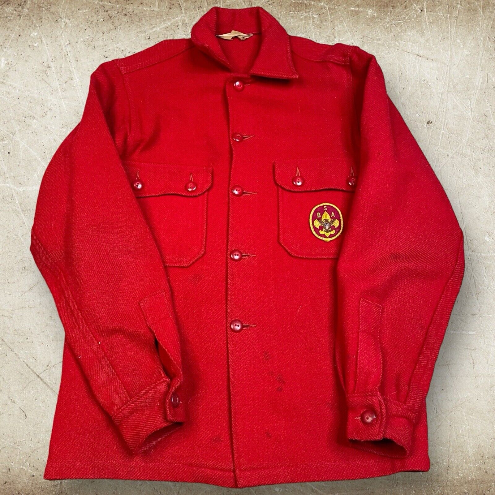 Vintage 60s Boy Scouts Official Jacket Red 100% Wool Shirt Jac Size S Philmont