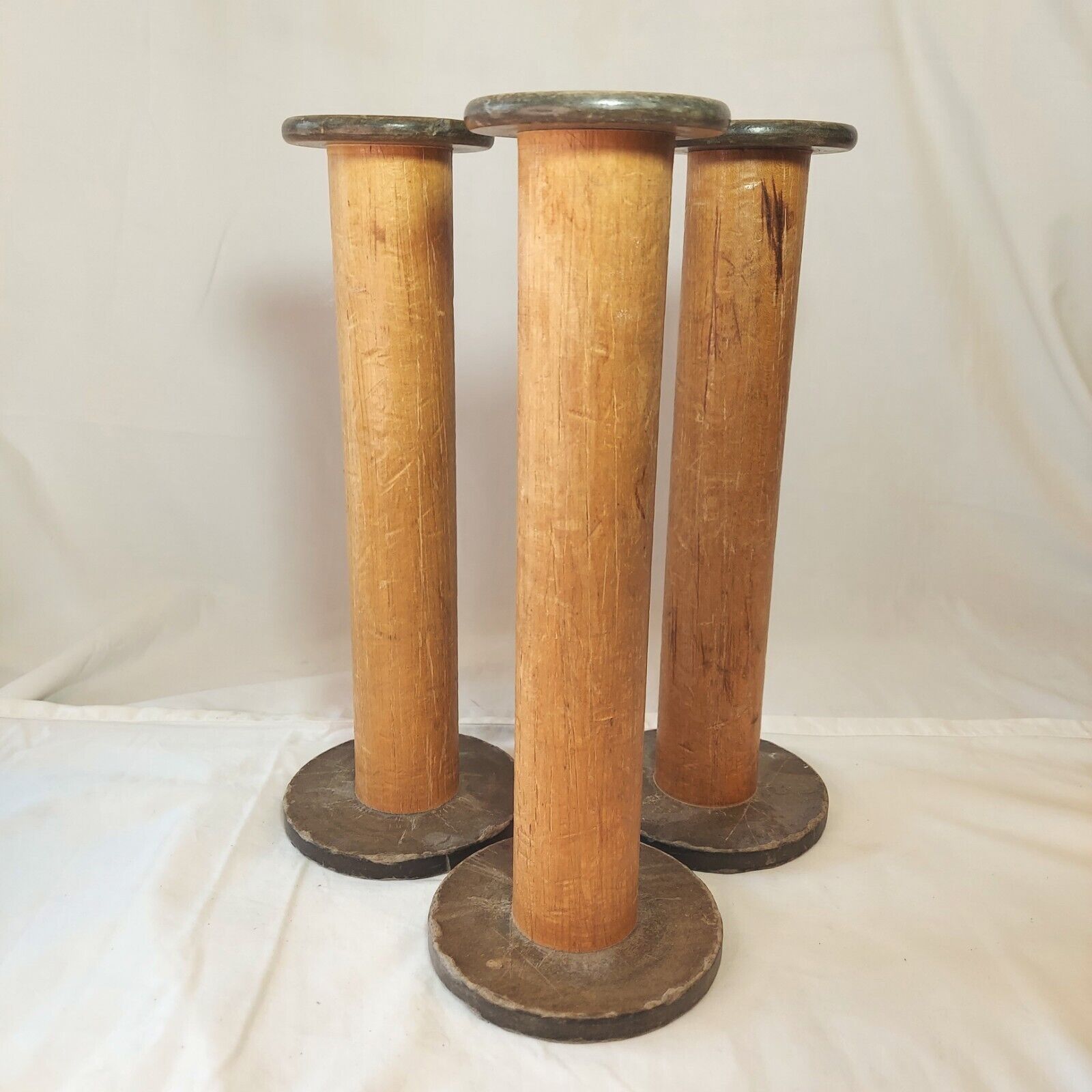 3 Large Spools Ind. Textiles 13” Tall 4 7/8\