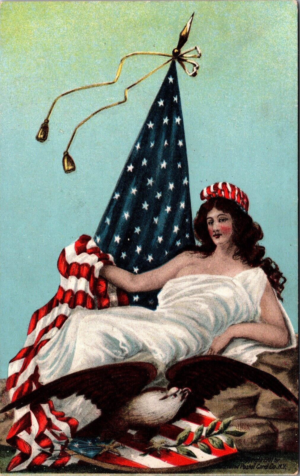 Postcard Patriotic Ms America Flag Bald Eagle