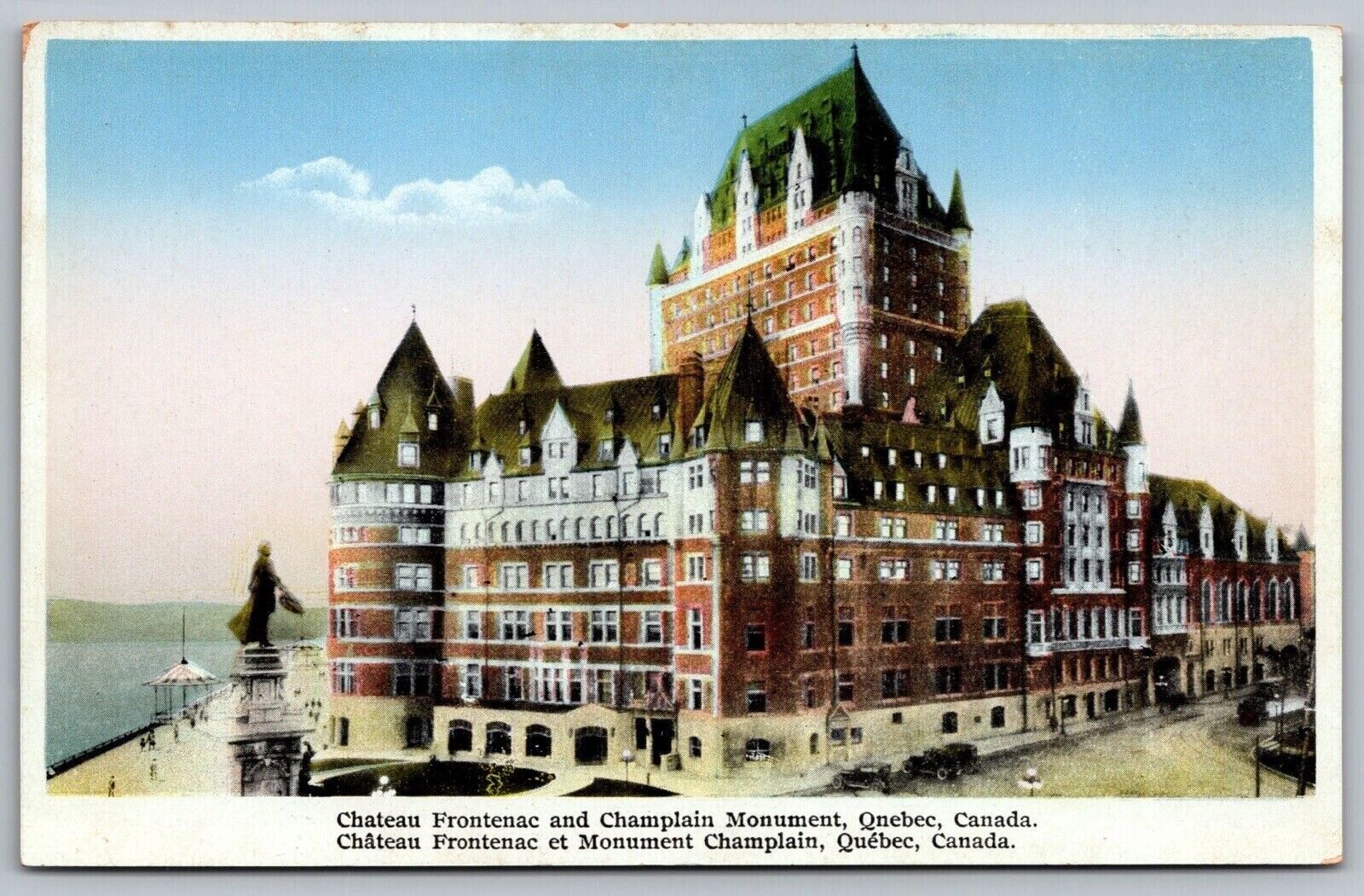 Quebec Canada Chateau Frontenac Scenic City Landmark Front View WB UNP Postcard