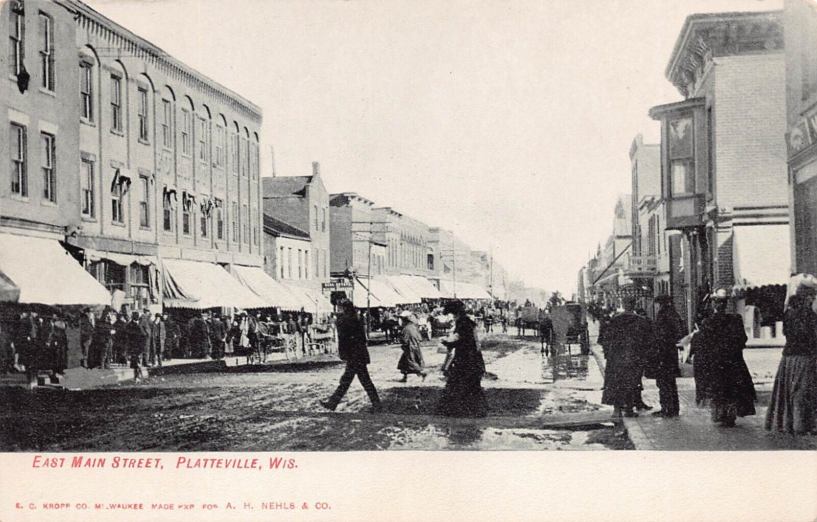 Platteville WI Wisconsin East Main Street Downtown Early 1900s Vtg Postcard B35