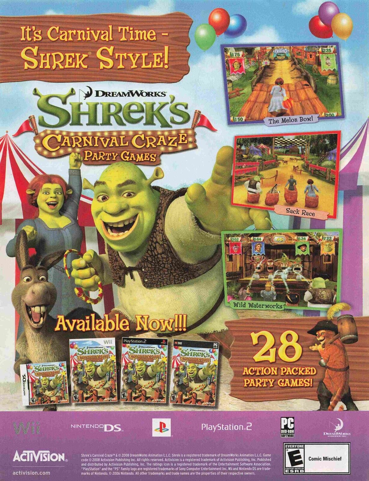 Shreks Carnival Craze Party Games Y2K 2000S Vtg Print Ad 8X11 Wall Poster Art