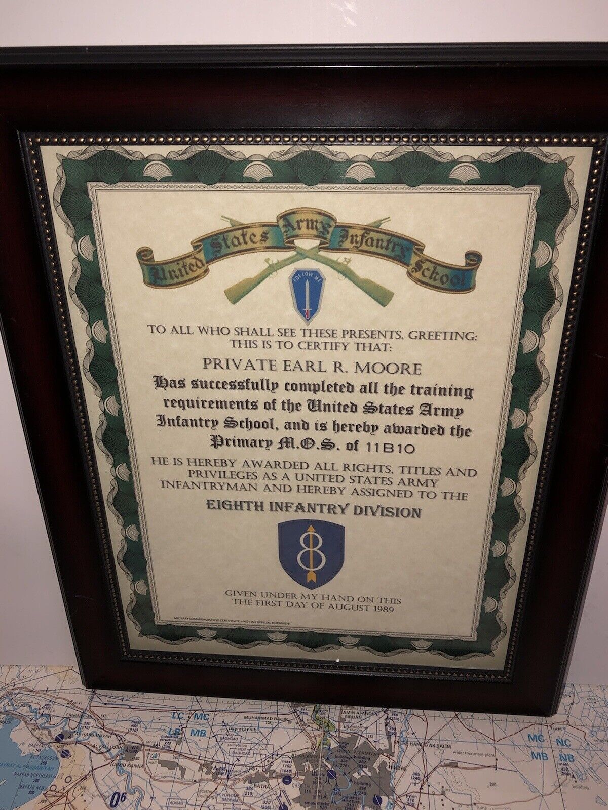 U.S. ARMY (8TH I.D.) INFANTRY TRAINING AND ASSIGNMENT CERTIFICATE