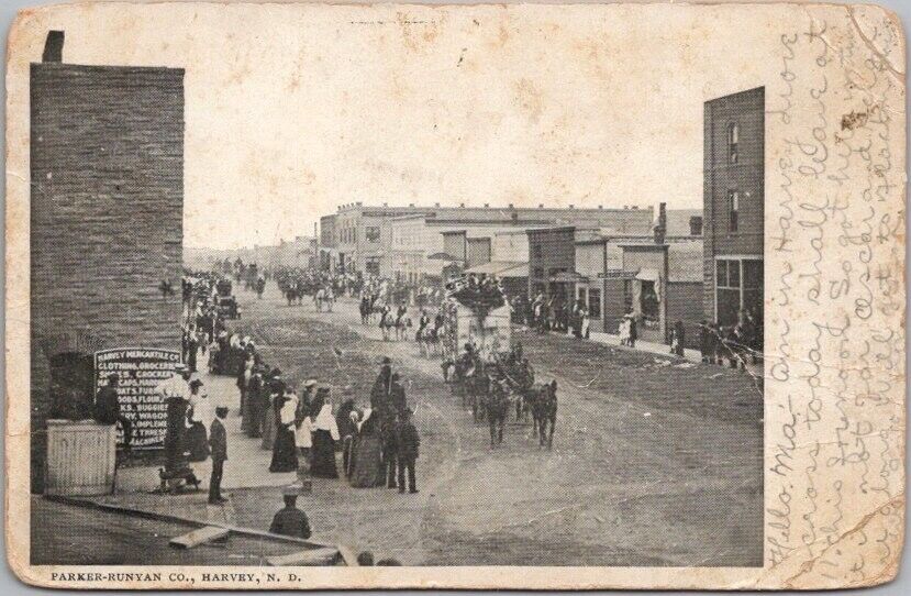 HARVEY, North Dakota Postcard Downton Street Scene \
