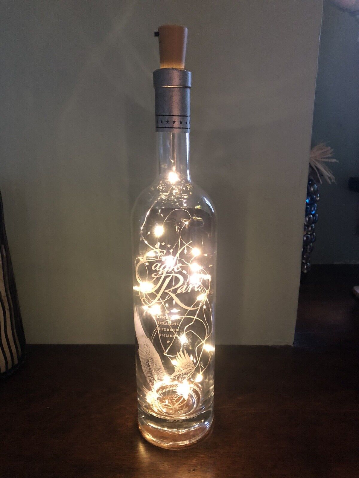 Empty NEW RIFF Bourbon Whiskey 750ML Bottle w. LED Lights & cork stopper