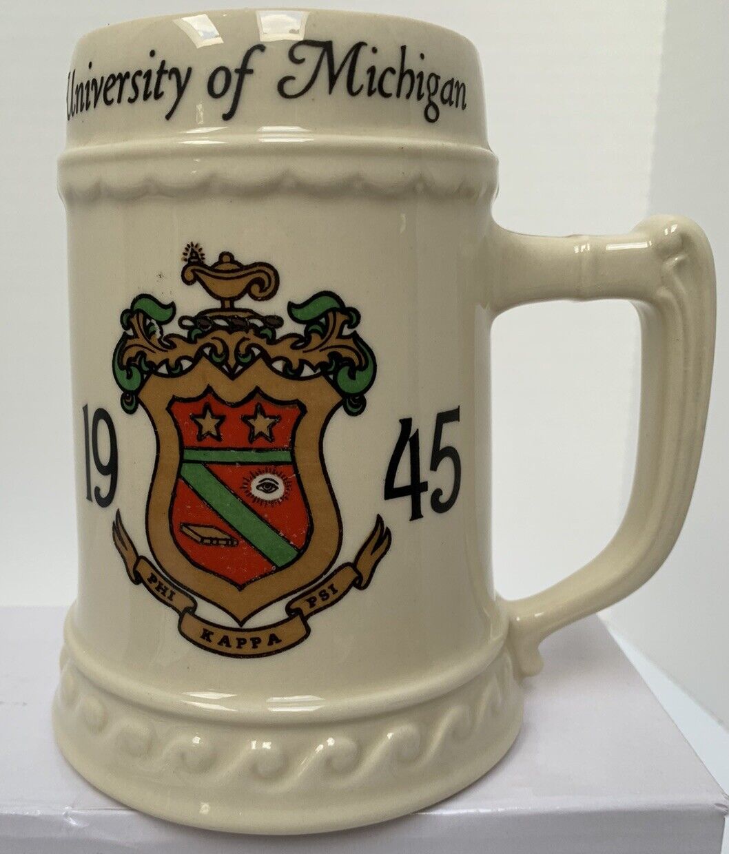 VTG University Of Michigan Fraternity Beer Mug Circa 1945 Phi Kappa Psi Ceramic