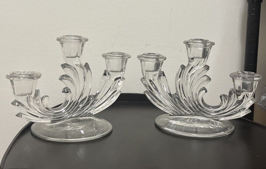 Vintage German Triple/Three Arm Candelabra Style Glass Candle Holders