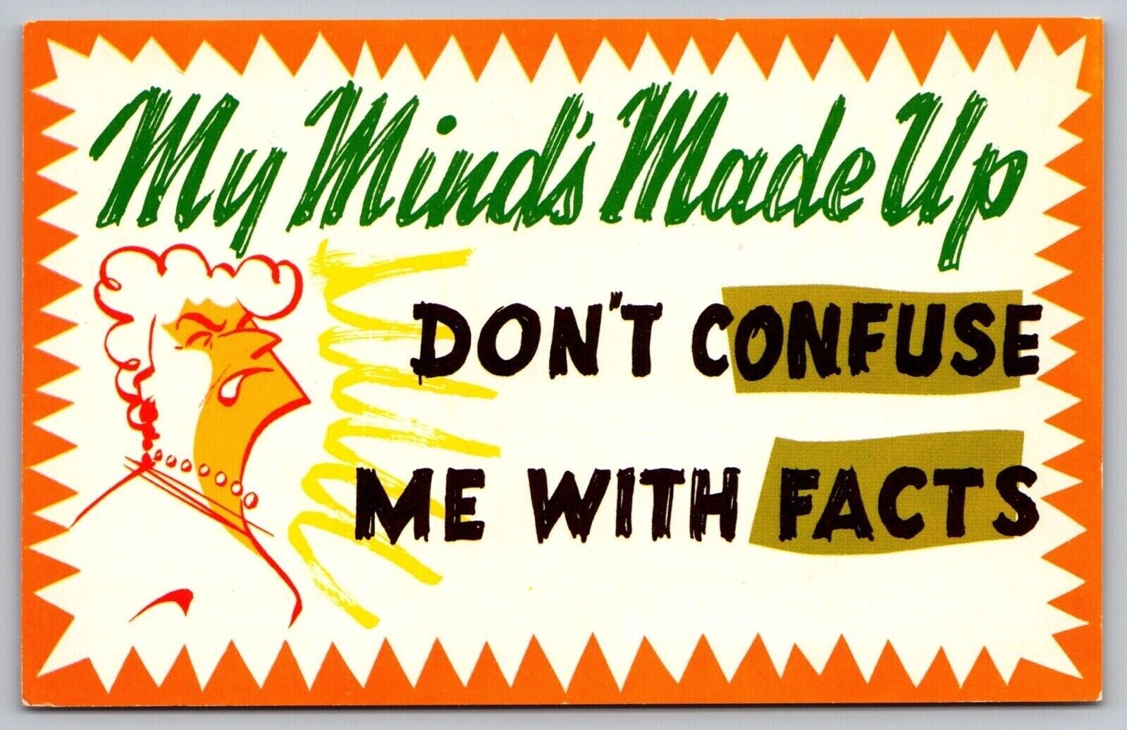 Comic Dont Confuse Me With Facts Minds Made Up Postcard UNP VTG Scenic Art