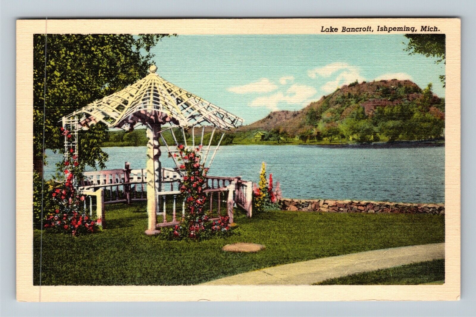 Ishpeming, MI-Michigan, Lake Bancroft, Gazebo, Vintage Postcard