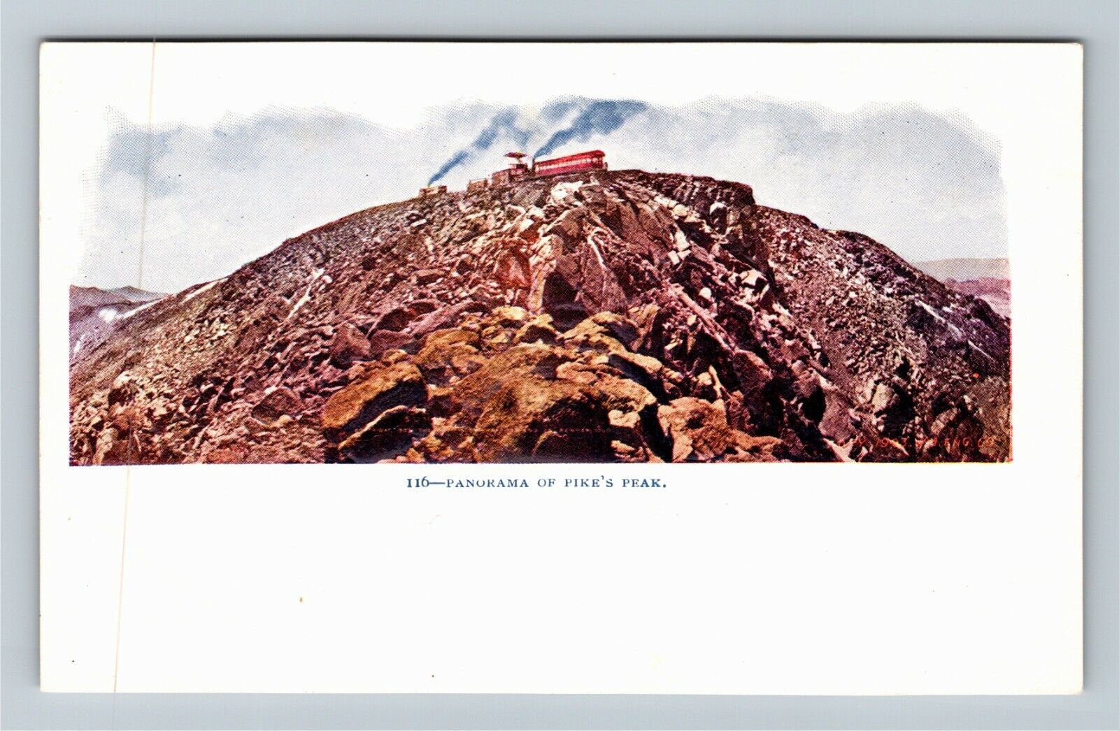 Colorado Springs CO, The Summit, Pikes Peak, Cog Railway Cars Vintage Postcard