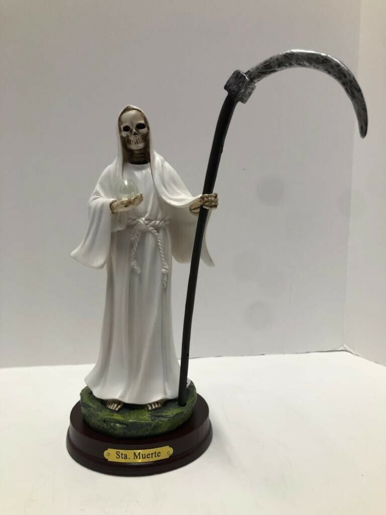 Statue Holy Death Grim Reaper Skull Skeleton White Santa Muerte 9\