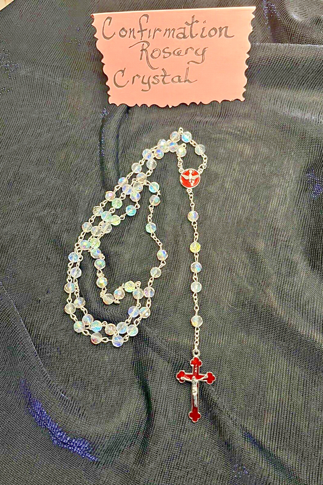 COME HOLY SPIRIT CONFIRMATION ROSARY, 6mm CRYSTAL beads, 20-1/2\