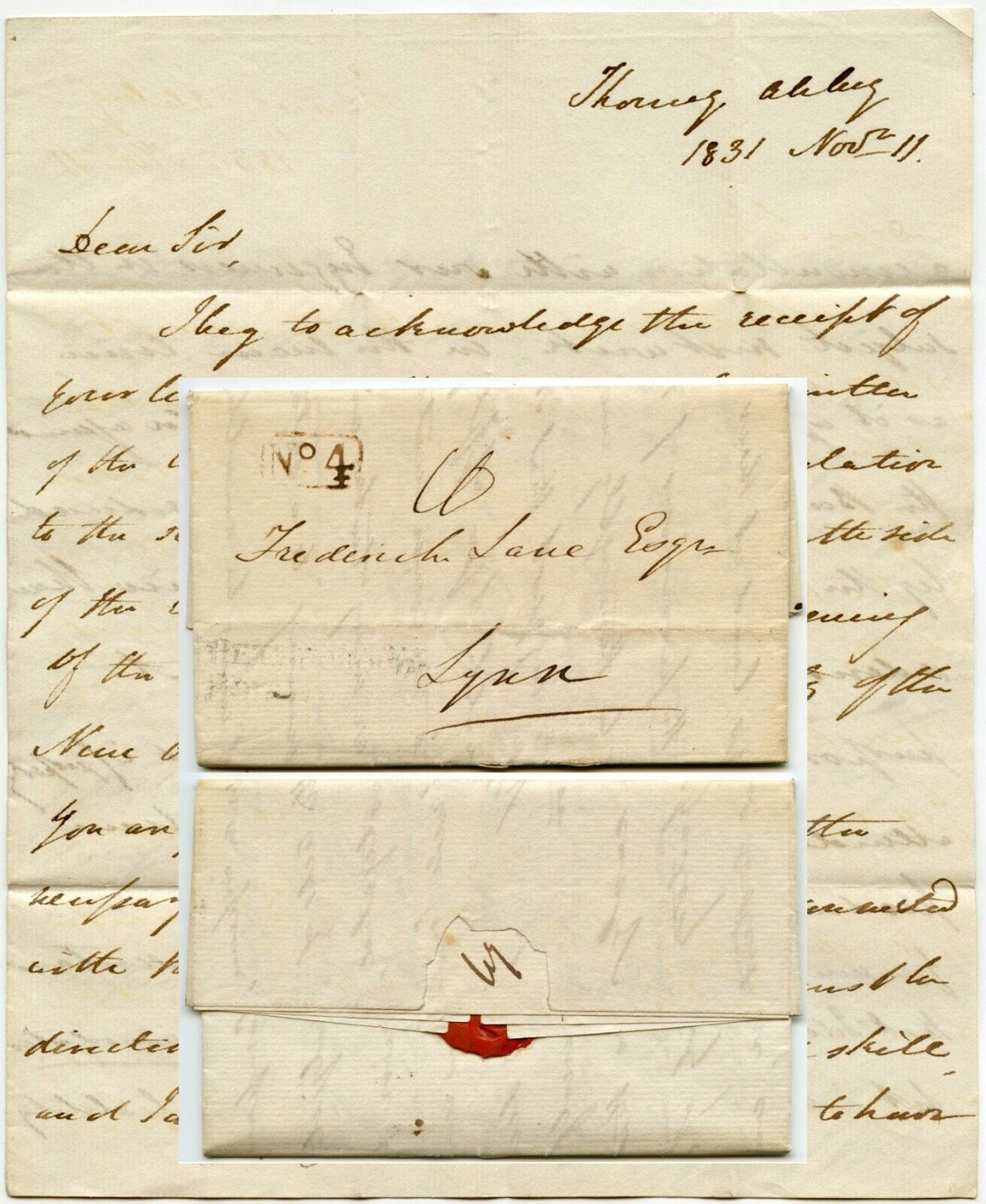 1831 LETTER TYCHO WING PETERBORO 1d POST to LYNN ..BRIDGE CO RIVER NENE OUTFALL