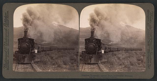 President Roosevelt's special train at Cinnabar, Montana Old Photo