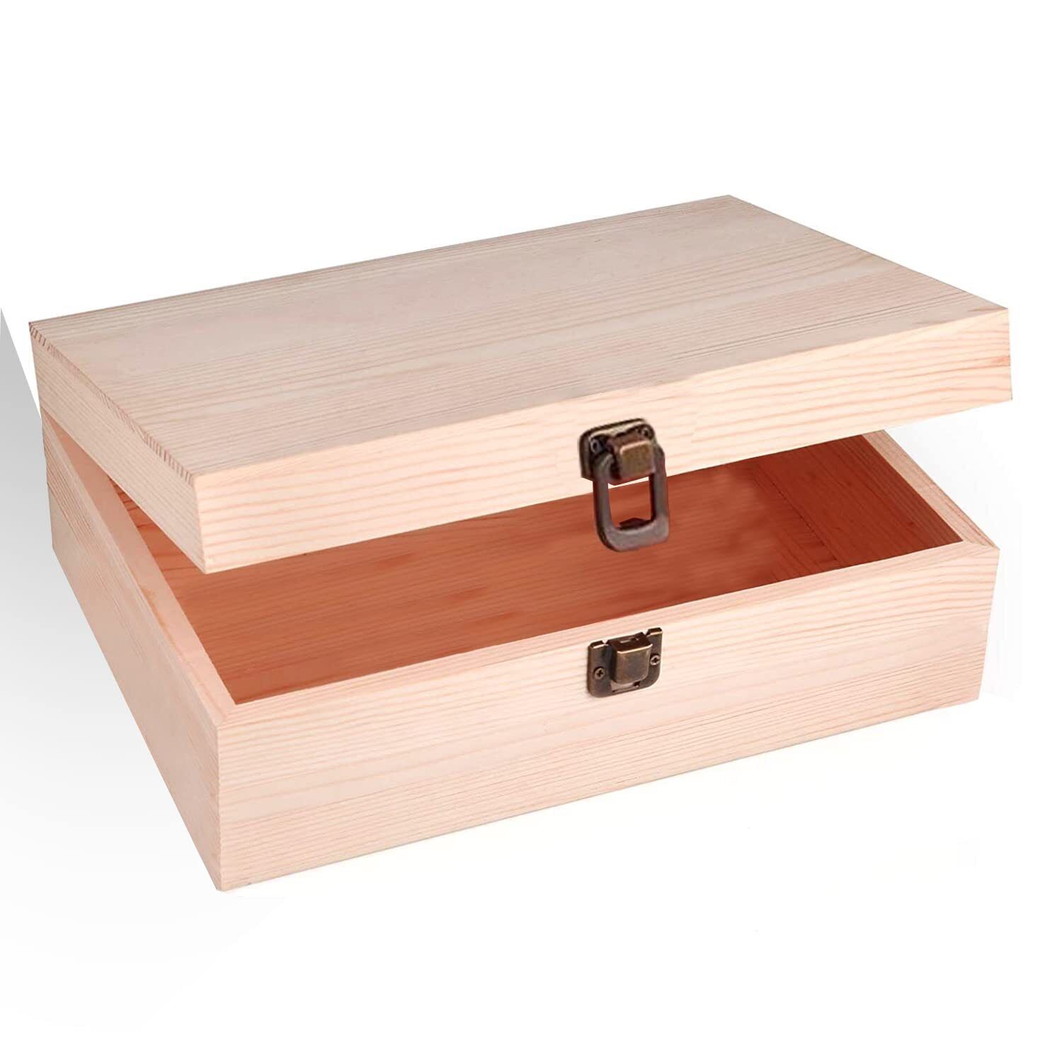 8x6x3 Inch Unfinished Wooden Box with Hinge Lid for DIY Craft Jewelry Gifts