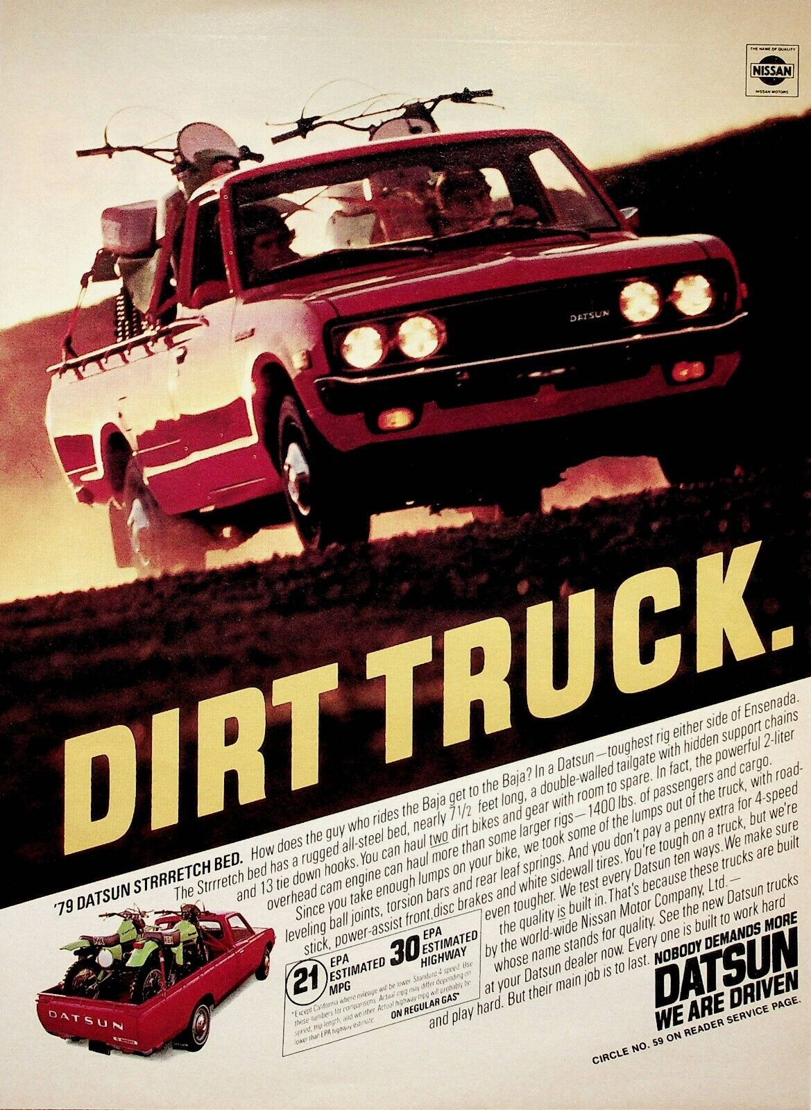 1979 Datsun Pickup Truck Stretch Bed Baja Ensenada - Vintage Motorcycle Ad