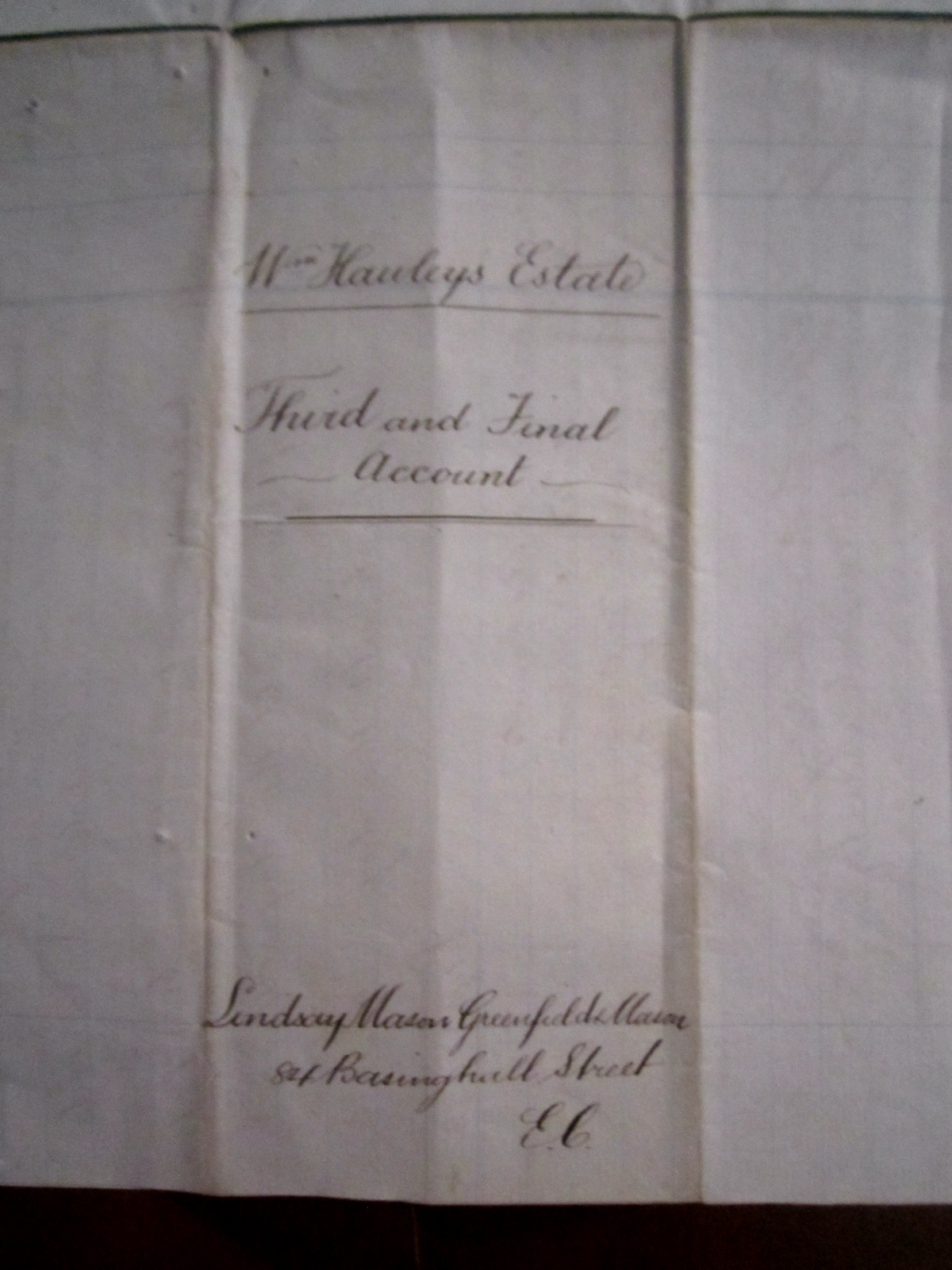 1878 ESTATE ANTIQUE DOCUMENT OF WILLIAM HAWLEY EXECUTORS OF THE ESTATE BBA-45