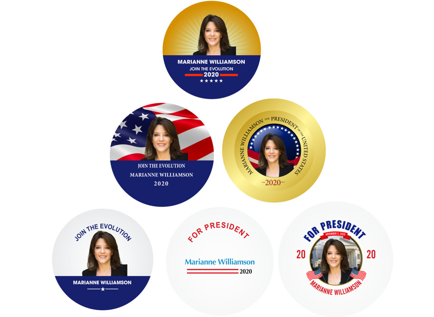 Marianne Williamson for President Campaign Buttons set of 6 (WILLIAMSON-701-ALL)