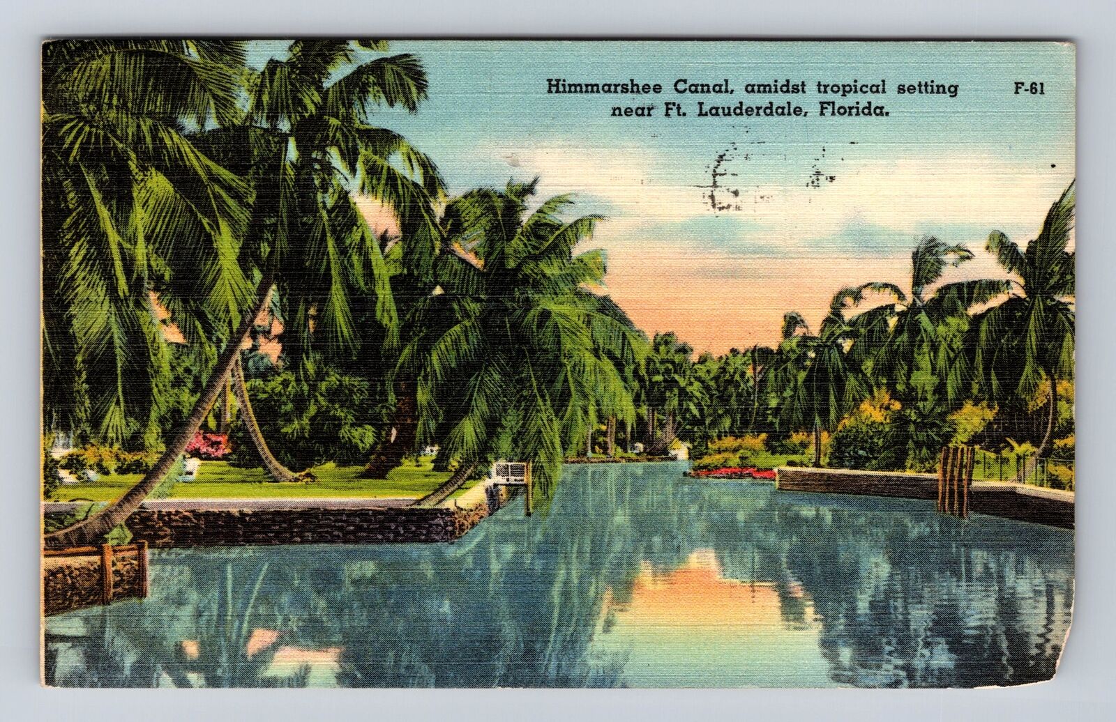 Fort Lauderdale FL-Florida, Himmarshee Canal, Antique, Vintage c1951 Postcard