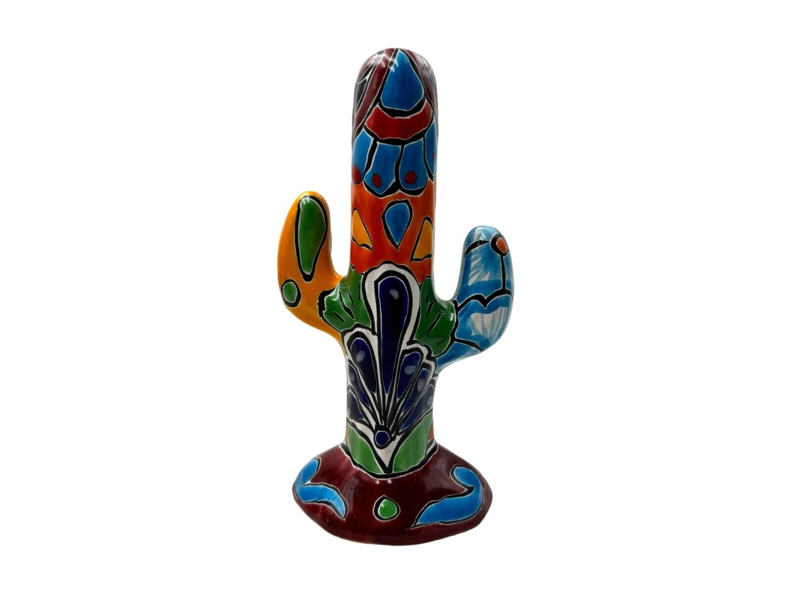 Talavera Cactus Sculpture Folk Art Mexican Pottery Home Decor Multicolor 10\