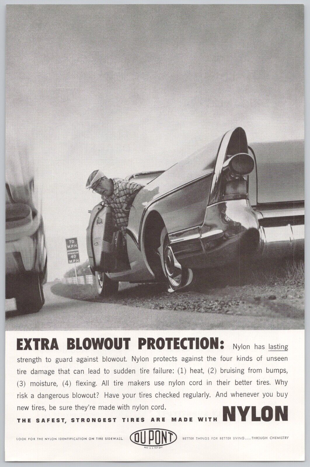 Dupont Nylon Tires 1959 Vintage Print Ad Buick Roadmaster Convertible