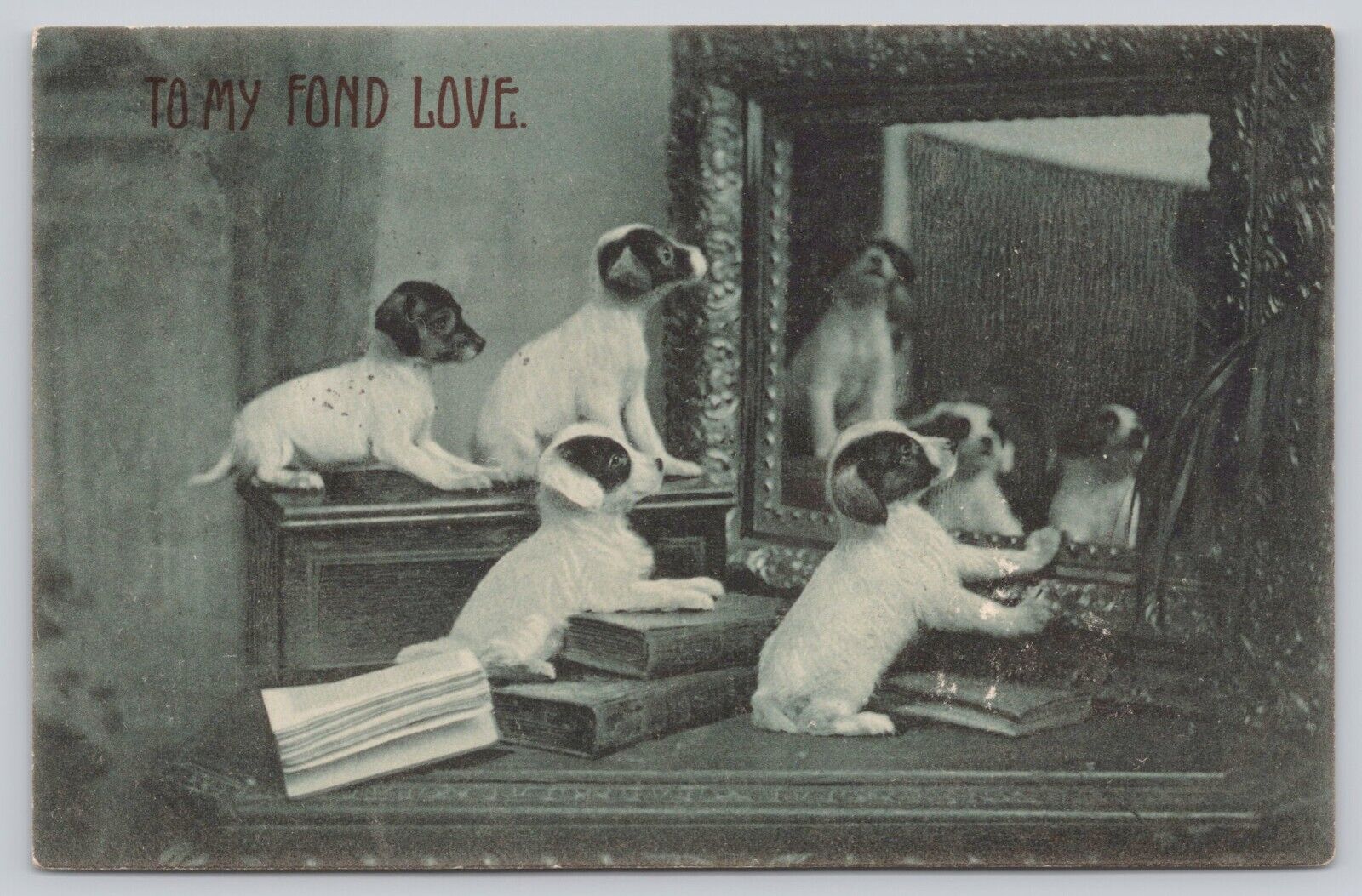Postcard Romantic Puppies 