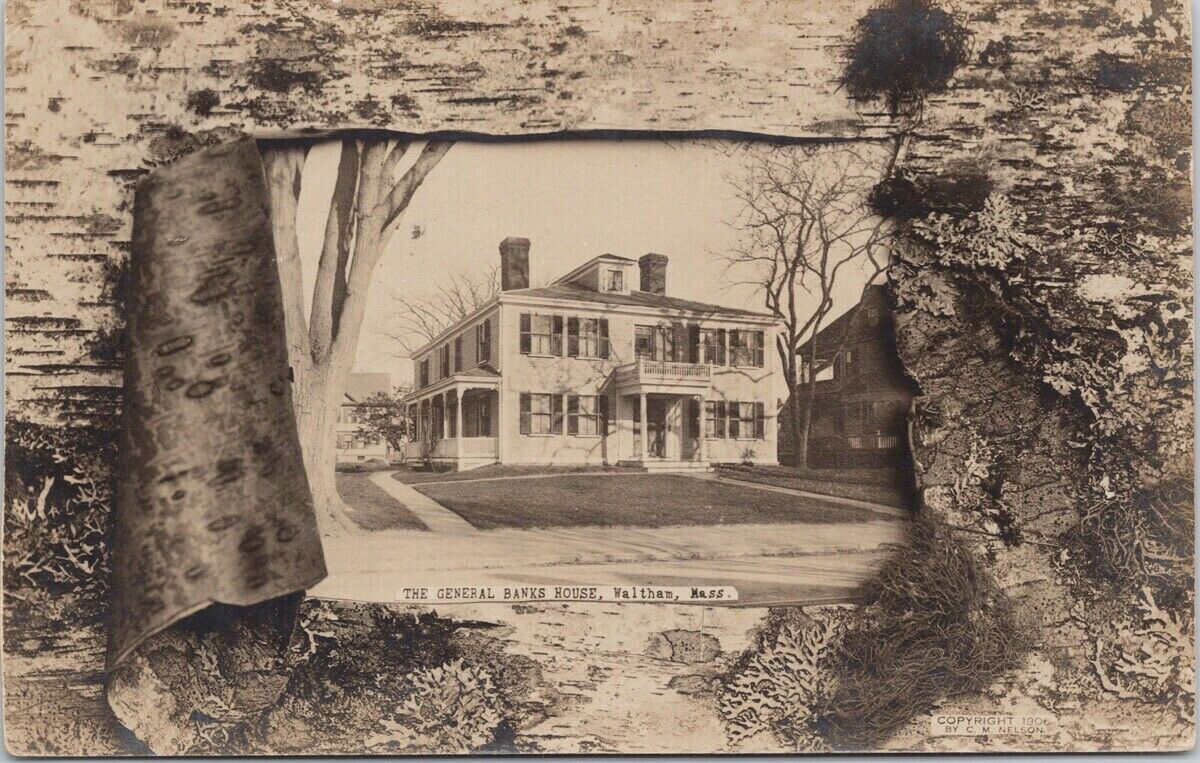 Waltham MA The General Banks House c1909 CM Nelson Real Photo Postcard G74
