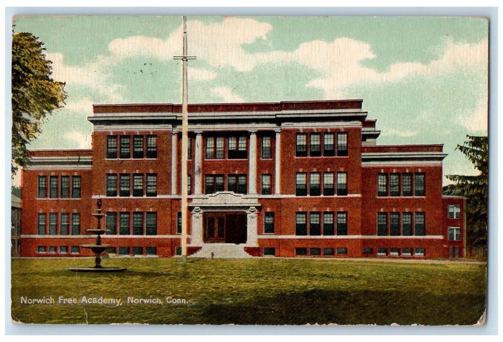 1912 Norwich Free Academy Building Norwich Connecticut Posted Antique Postcard
