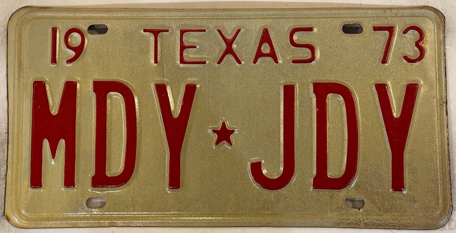 Vanity MDY MADDY MOODY JDY JODY JUDY license plate TX 1973