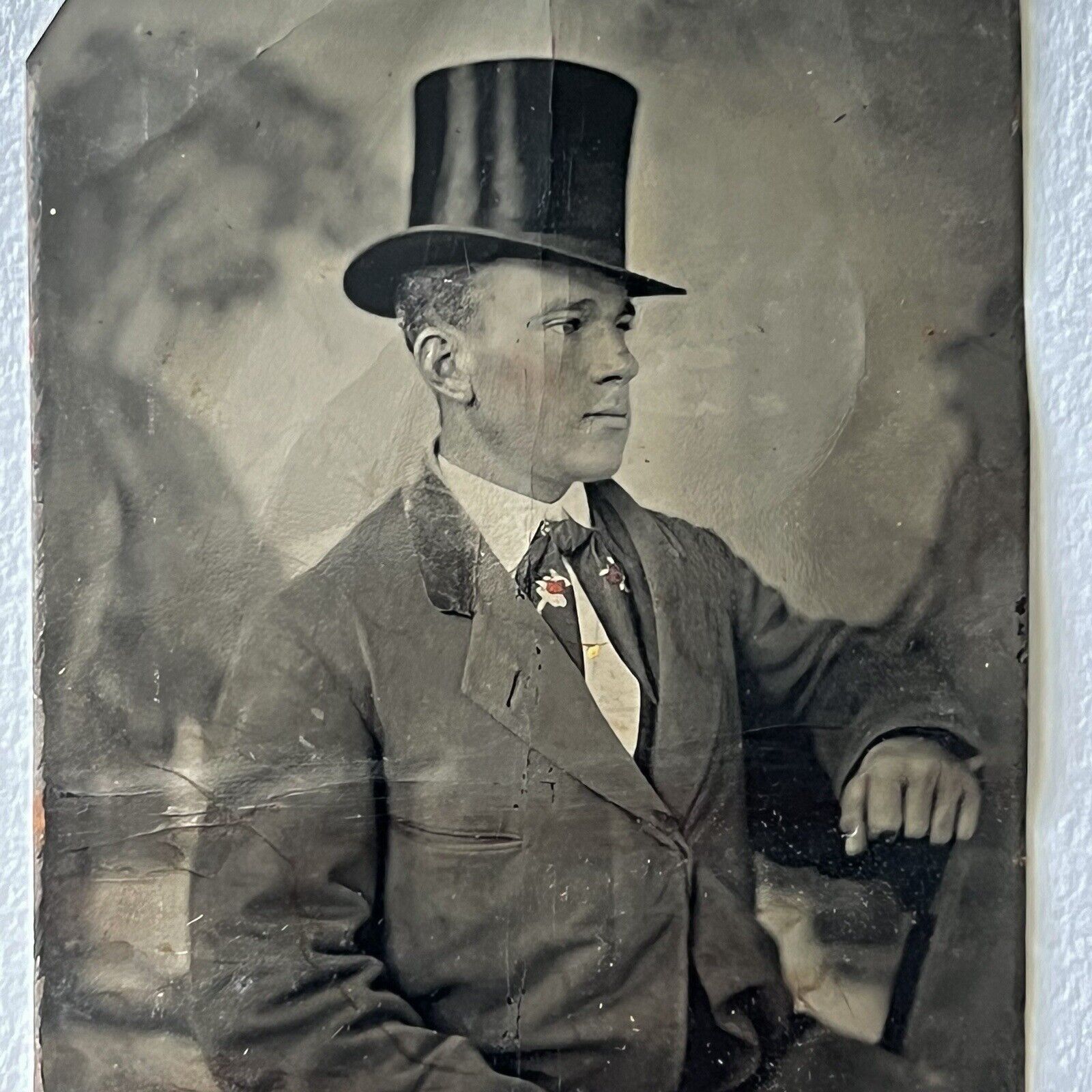 Antique Tintype Photograph Very Handsome Young Man Top Hat Americana